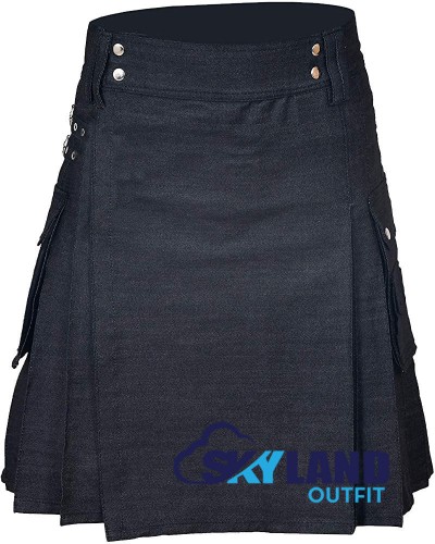 Active Men Black Denim Utility Kilt Active Men Black Denim Utility Kilt