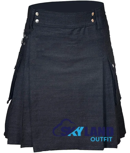 Active Men Black Denim Utility Kilt Active Men Black Denim Utility Kilt