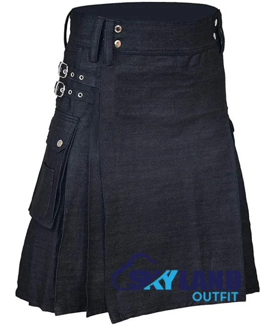 Active Men Black Denim Utility Kilt Active Men Black Denim Utility Kilt