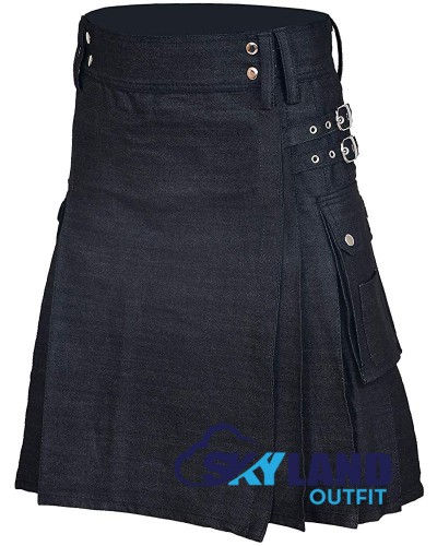 Active Men Black Denim Utility Kilt Active Men Black Denim Utility Kilt