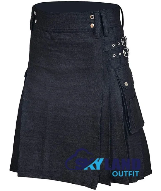 Active Men Black Denim Utility Kilt Active Men Black Denim Utility Kilt