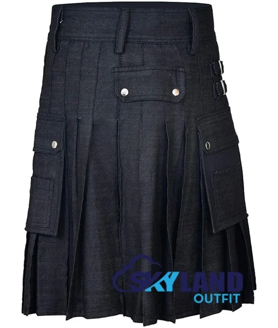 Active Men Black Denim Utility Kilt Active Men Black Denim Utility Kilt