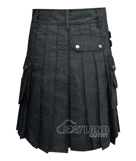 Black Denim Utility Kilt | Men's Modern Scottish Workwear Kilt