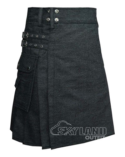 Black Denim Utility Kilt | Men's Modern Scottish Workwear Kilt