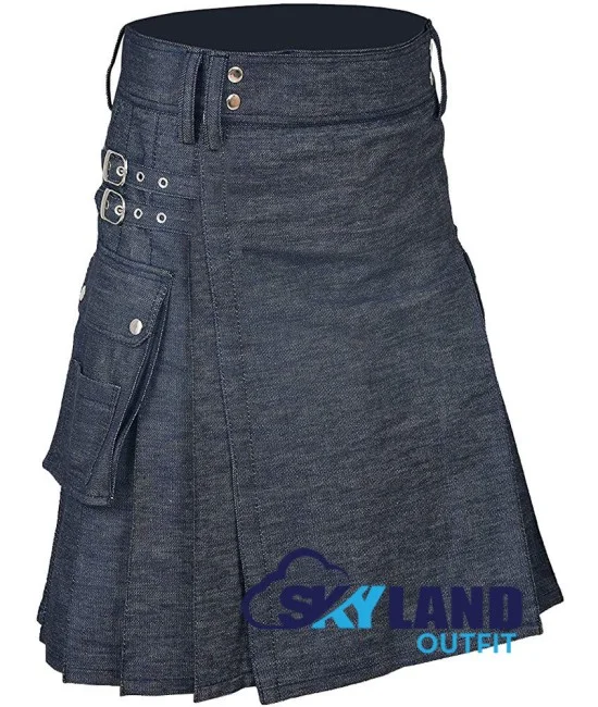 Active Men Blue Denim Utility Kilt Active Men Blue Denim Utility Kilt