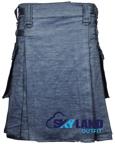 Active Men Gray Denim Utility Kilt Active Men Gray Denim Utility Kilt