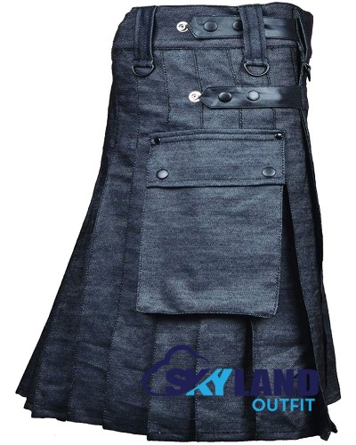 Active Men Gray Denim Utility Kilt Active Men Gray Denim Utility Kilt