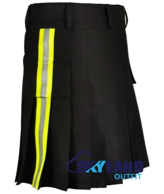Active Men Black Cotton Tactical Kilt with Side High Visible Reflector Tape Active Men Black Cotton Tactical Kilt with Side High Visible Reflector Tape