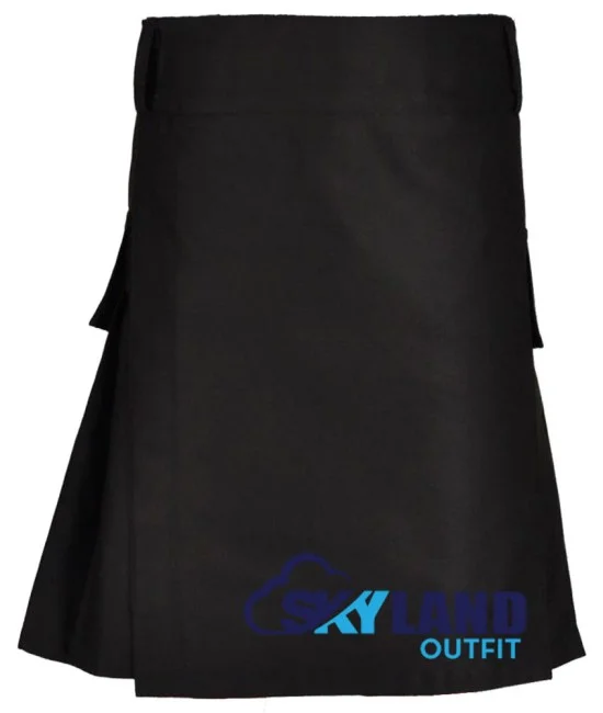Active Men Black Cotton Tactical Kilt with Side High Visible Reflector Tape Active Men Black Cotton Tactical Kilt with Side High Visible Reflector Tape