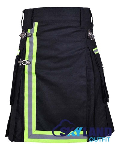 Black Cotton Firefighter Utility Kilt | High-Visibility Reflector Tape