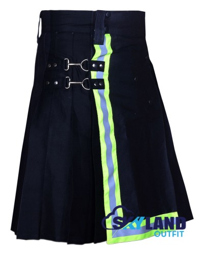 Black Cotton Fireman Utility Kilt | High-Visibility Reflector Tape Black Cotton Fireman Utility Kilt | High-Visibility Reflector Tape