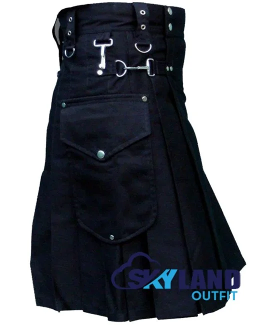 Sort Kalot Black Cargo Pocket Sport Utility Kilt | Deluxe Utility Kilt