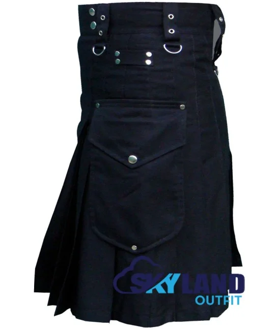 Sort Kalot Black Cargo Pocket Sport Utility Kilt | Deluxe Utility Kilt