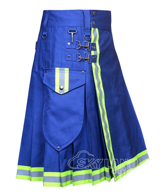 Blue Cotton Firefighter Utility Kilt | High-Visibility Reflector Tape Work Kilts Blue Cotton Firefighter Utility Kilt | High-Visibility Reflector Tape Work Kilts