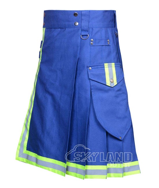 Blue Cotton Firefighter Utility Kilt | High-Visibility Reflector Tape Work Kilts Blue Cotton Firefighter Utility Kilt | High-Visibility Reflector Tape Work Kilts