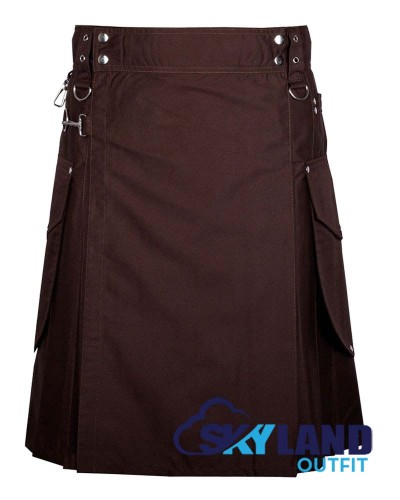 Brown Cotton Kilt | Cargo Pocket Utility Kilt | Deluxe Sports Kilt