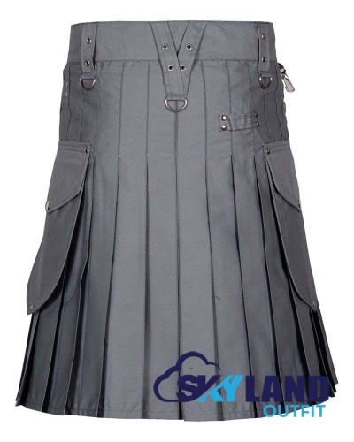 Grey Cotton Cargo Pocket Sport Utility Kilt | Deluxe Utility Kilt Grey Cotton Cargo Pocket Sport Utility Kilt | Deluxe Utility Kilt
