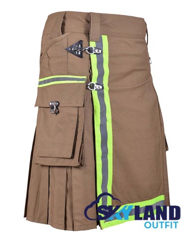 Khaki Cotton Firefighter Utility Kilt | High Visible Reflector Tape Khaki Cotton Firefighter Utility Kilt | High Visible Reflector Tape