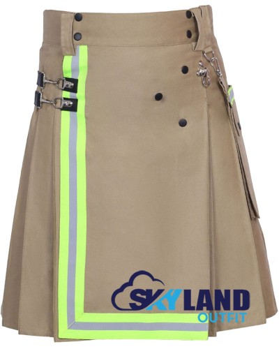 Fireman Utility Khaki Cotton Kilt | High-Visibility Reflector Tape