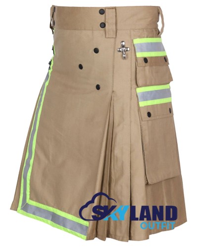 Khaki Cotton Fireman Utility Kilt | High Visible Reflector Tape Khaki Cotton Fireman Utility Kilt | High Visible Reflector Tape