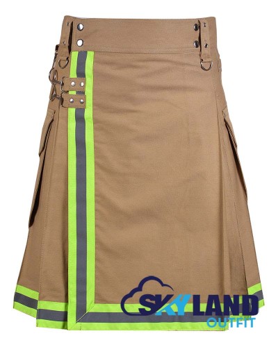 Khaki Cotton Firefighter Utility Kilt | High Visible Reflector