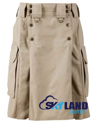 Active Men Tactical Duty Khaki Cotton Kilt with Side Cargo Pockets Active Men Tactical Duty Khaki Cotton Kilt with Side Cargo Pockets