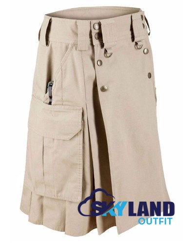 Active Men Tactical Duty Khaki Cotton Kilt with Side Cargo Pockets Active Men Tactical Duty Khaki Cotton Kilt with Side Cargo Pockets