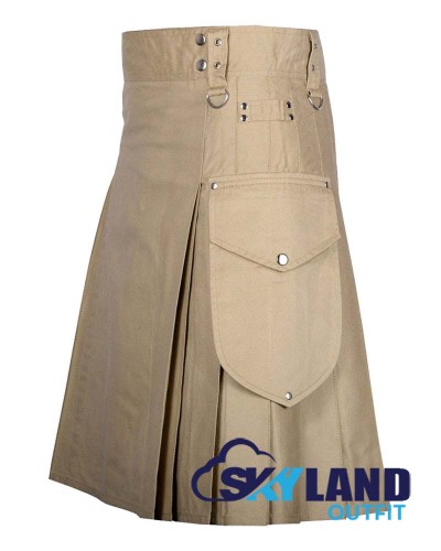 Khaki Cotton Cargo Pocket Utility Kilt | Deluxe Sports Utility Kilt Khaki Cotton Cargo Pocket Utility Kilt | Deluxe Sports Utility Kilt