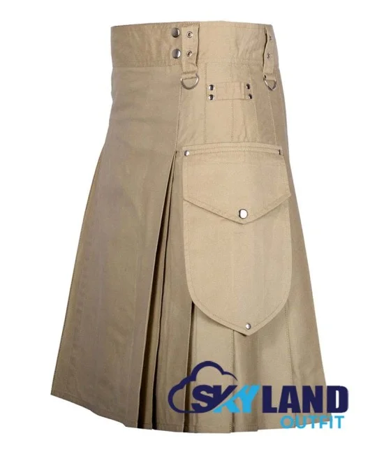 Khaki Cargo Pocket Sport Utility Kilt - Deluxe Utility Kilt