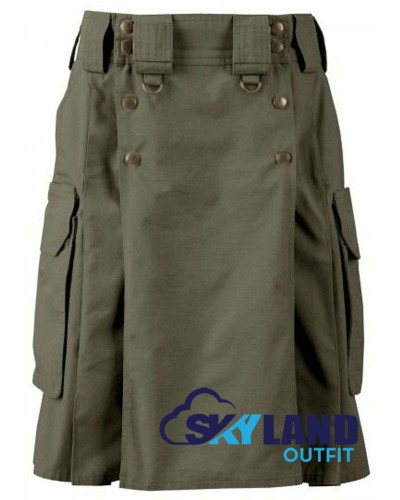 Active Men Tactical Duty Olive Green Kilt with Side Cargo Pockets Active Men Tactical Duty Olive Green Kilt with Side Cargo Pockets
