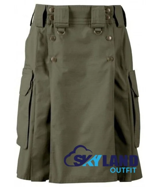 Active Men Tactical Duty Olive Green Kilt with Side Cargo Pockets Active Men Tactical Duty Olive Green Kilt with Side Cargo Pockets