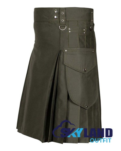 Olive Green Cargo Pocket Sport Utility Kilt - Deluxe Utility Kilt
