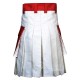 Red and White Cotton Utility Kilt | Red Front Apron Cargo Pockets Work Kilts Red and White Cotton Utility Kilt | Red Front Apron Cargo Pockets Work Kilts
