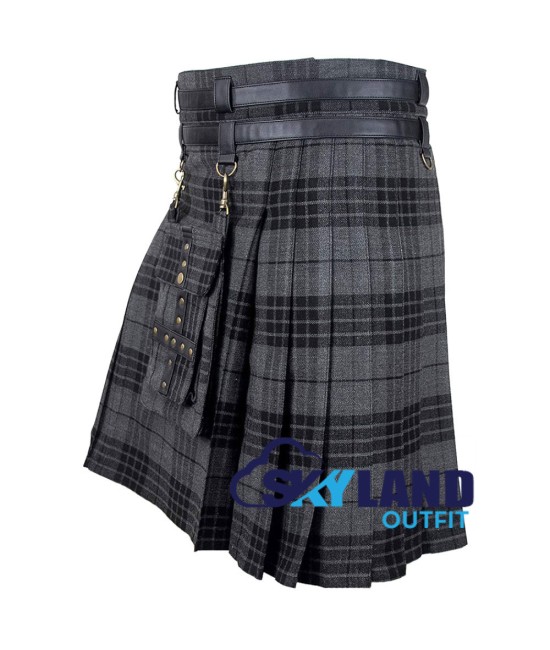 Scottish Gray watch tartan modern utility kilt detachable pocket