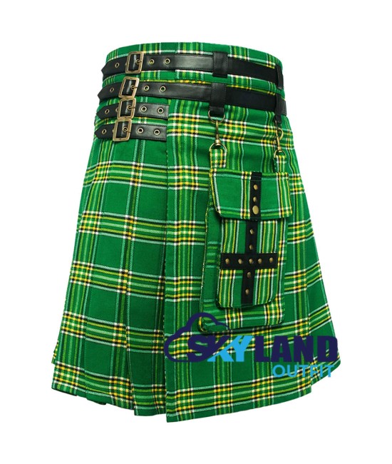 Scottish Irish National tartan modern utility kilt detachable pocket