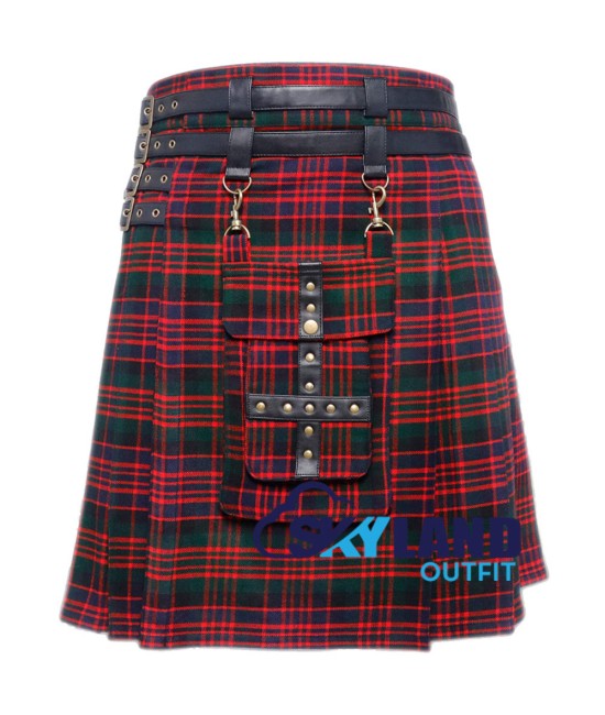 Scottish Macdonald tartan modern utility kilt detachable pocket