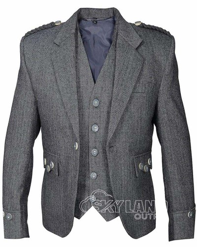 Grey Tweed Argyle Jacket and Vest | Scottish Versatile Formal Set