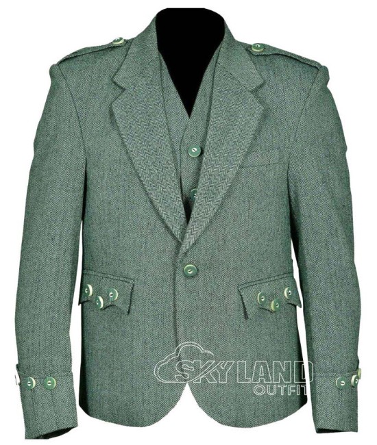 Lovat Green Tweed Argyle Jacket and Vest | Scottish Heritage Set