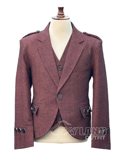 Maroon Tweed Argyle Jacket and Vest | Scottish Wine Formal Set