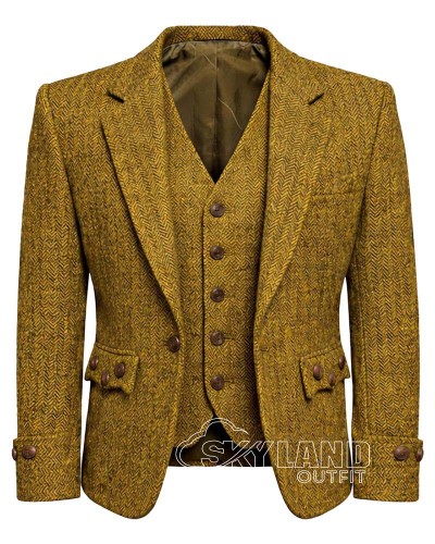 Mustard Yellow Tweed Argyle Jacket and Vest | Bold Scottish Set