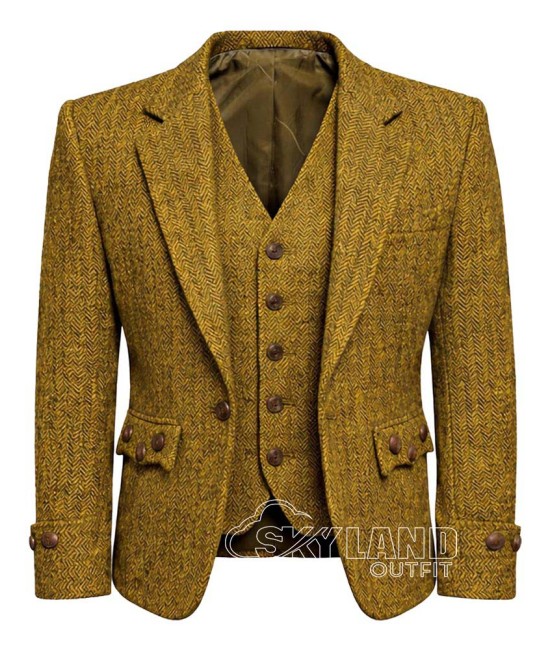 Mustard Yellow Tweed Argyle Jacket and Vest | Bold Scottish Set Mustard Yellow Tweed Argyle Jacket and Vest | Bold Scottish Set