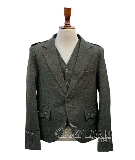 Olive Green Tweed Argyle Jacket and Vest | Scottish Formal Set Olive Green Tweed Argyle Jacket and Vest | Scottish Formal Set