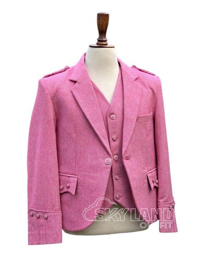 Pink Tweed Argyle Jacket and Vest | Bold Scottish Formal Set