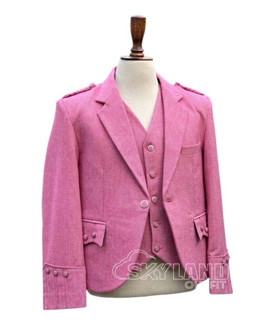 Pink Tweed Argyle Jacket and Vest | Bold Scottish Formal Set