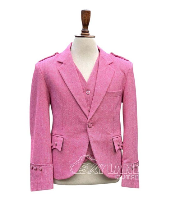 Pink Tweed Argyle Jacket and Vest | Bold Scottish Formal Set