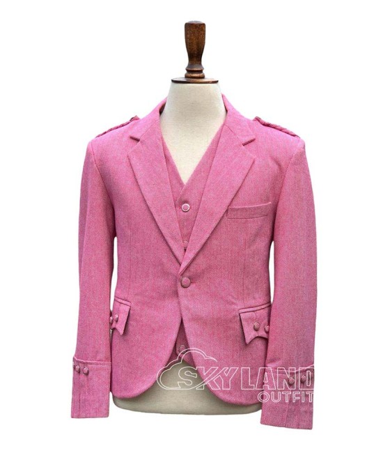 Pink Tweed Argyle Jacket and Vest | Bold Scottish Formal Set