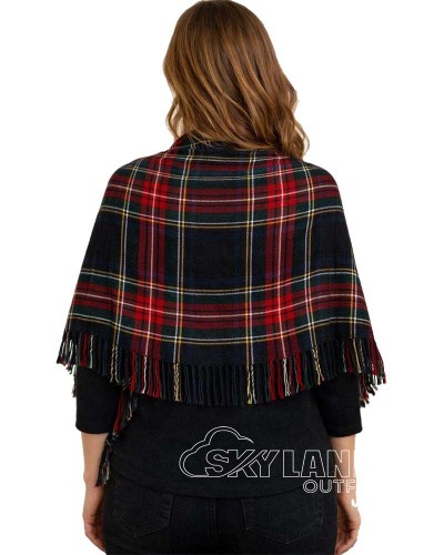 Ladies Black Stewart Tartan Shawl Stole – Wool Plaid Wrap