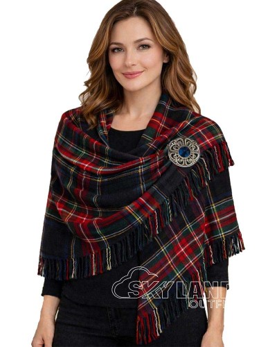 Ladies Black Stewart Tartan Shawl Stole – Wool Plaid Wrap