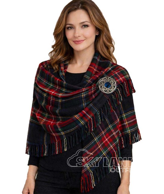 Ladies Black Stewart Tartan Shawl Stole – Wool Plaid Wrap Ladies Black Stewart Tartan Shawl Stole – Wool Plaid Wrap
