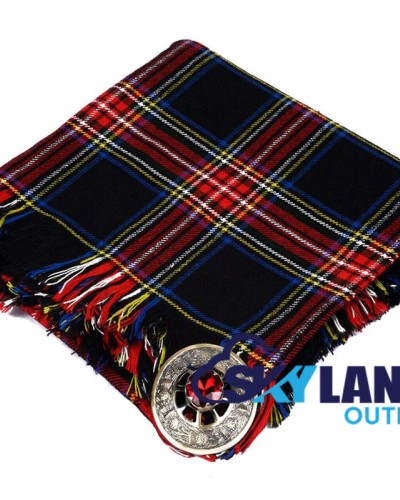 Black Stewart Tartan Scottish Kilt Fly Plaid with Hand Fringed Black Stewart Tartan Scottish Kilt Fly Plaid with Hand Fringed